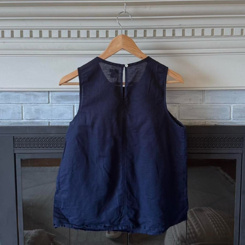 J.Crew Linen Embroidered Tank Navy Boho Coastal Top Size 6 NWOT - Picture 3 of 9